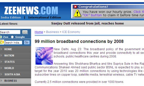 Screenshot of the Zee News that appeared
