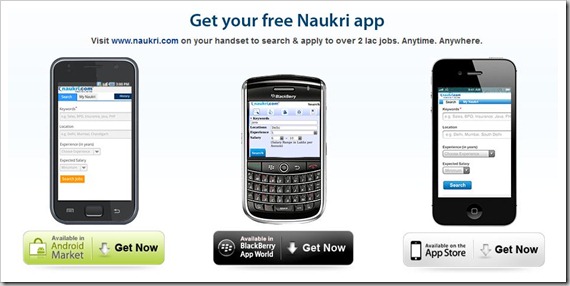 Naukri Apps Naukri.com launches Android, iPhone & BB Apps   Introduces HTML 5 site