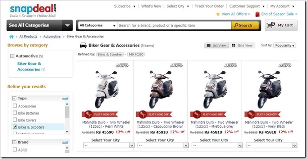 Snapdeal Auto offers thumb | Snapdeal starts selling Automobiles online!