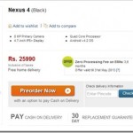 Updated: Google Nexus 4 available for Pre-Order on Flipkart for Rs. 25990!