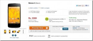 Updated: Google Nexus 4 available for Pre-Order on Flipkart for Rs. 25990!