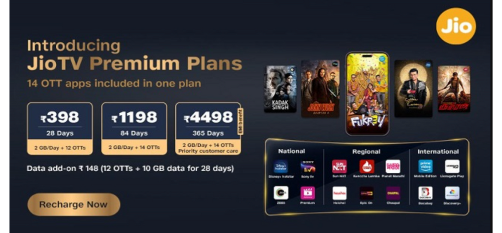 Jio Launches Premium Plans: Pay Rs 398 & Watch 12 OTTs For Free! (Unlimited Data, Voice, Lionsgate, Prime, Zee5, JioTV & More) 