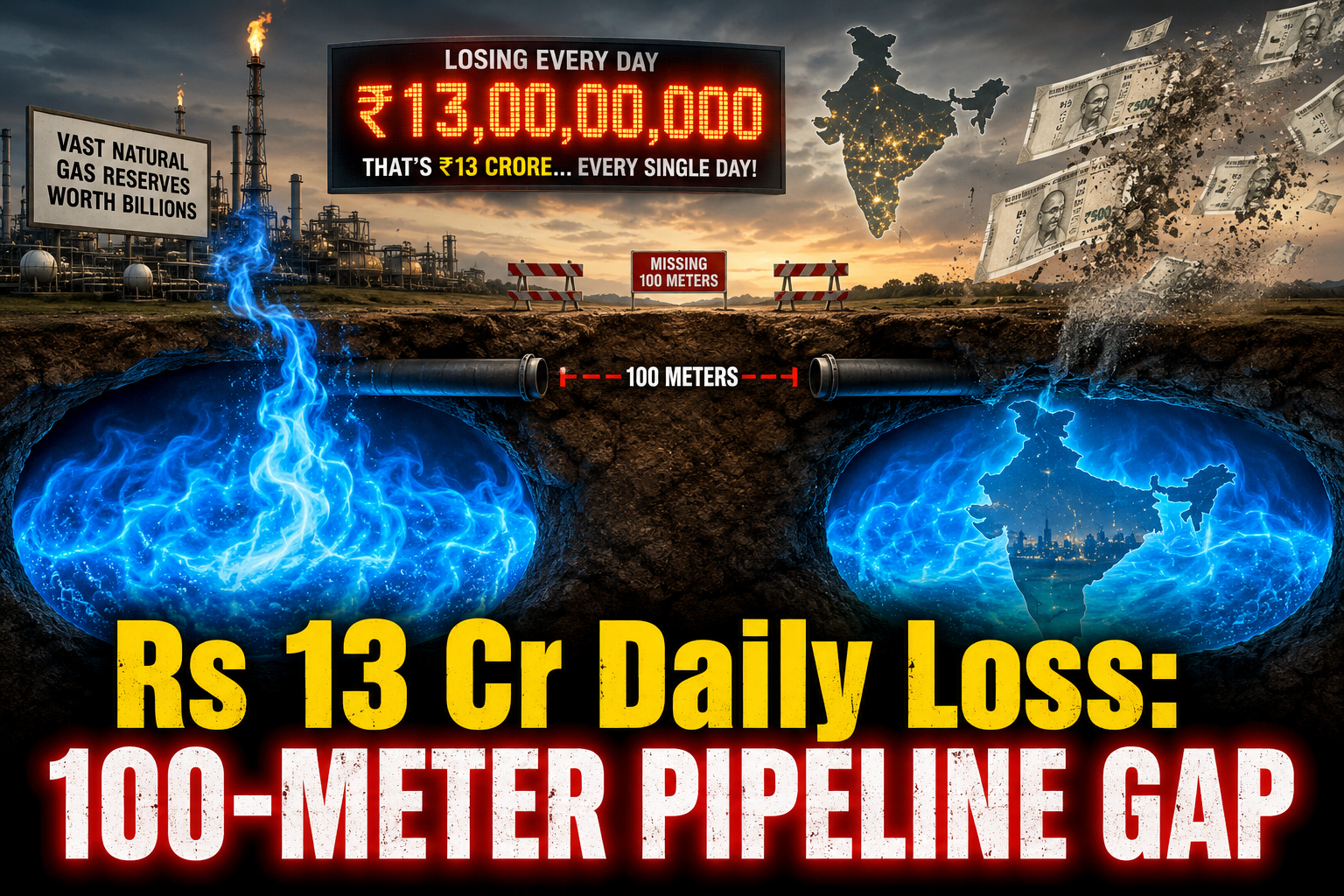India Face Rs 13 Crore Daily Loss Due To 100-Meter Gap In Gas Pipeline