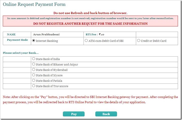 RTI payment request