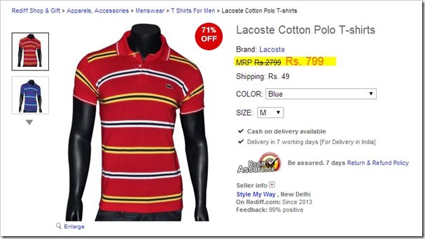 lacoste Cotton Polo Tshirt Rediff