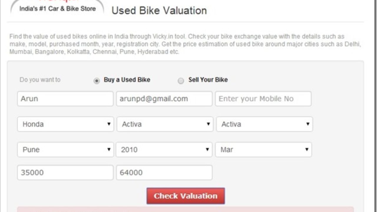 Updated Vicky.in Launches Indias first Used Bike Valuation Tool – Trak.in 