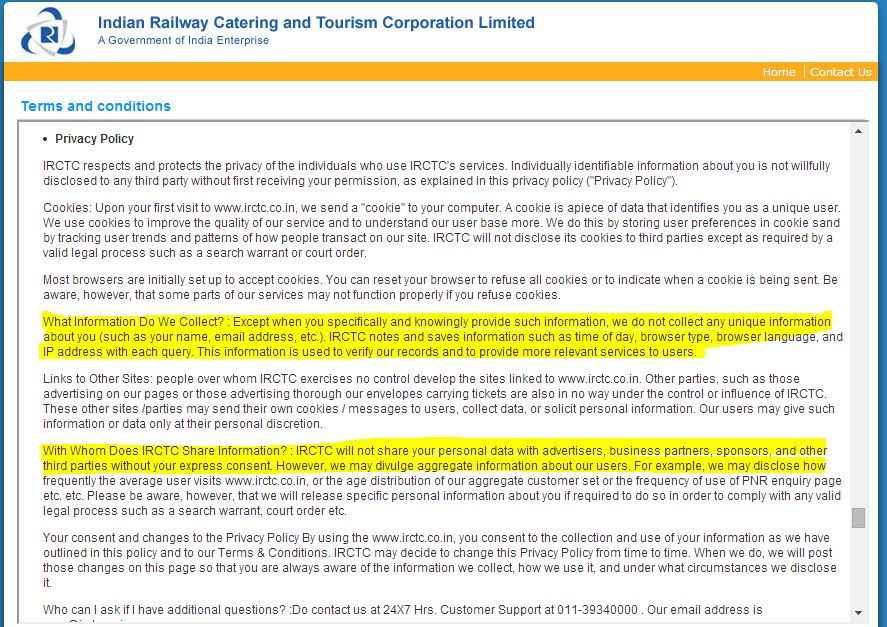 IRCTC terms and Conditions