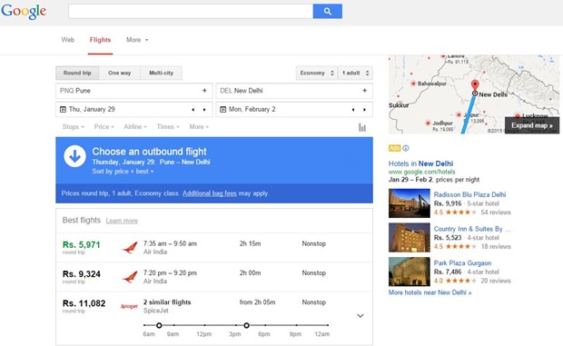 Google Flight search expanded