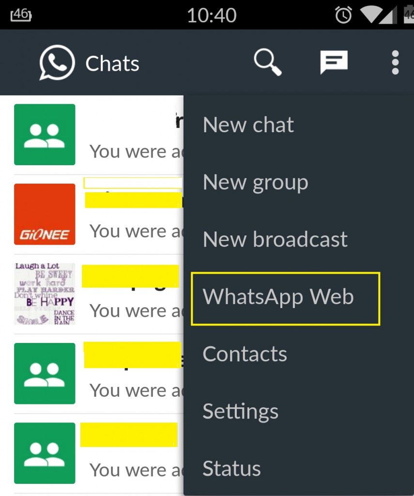 Whatsapp menu
