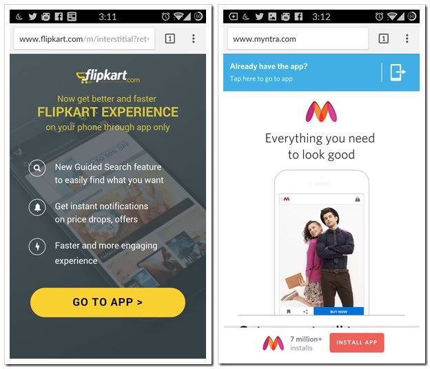 Flipkart Myntra Mobile websites
