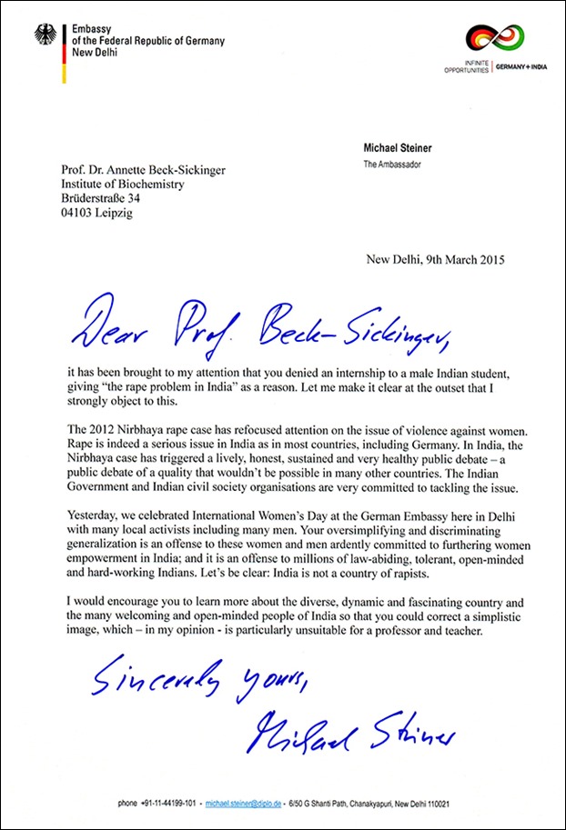 German Ambassador Letter