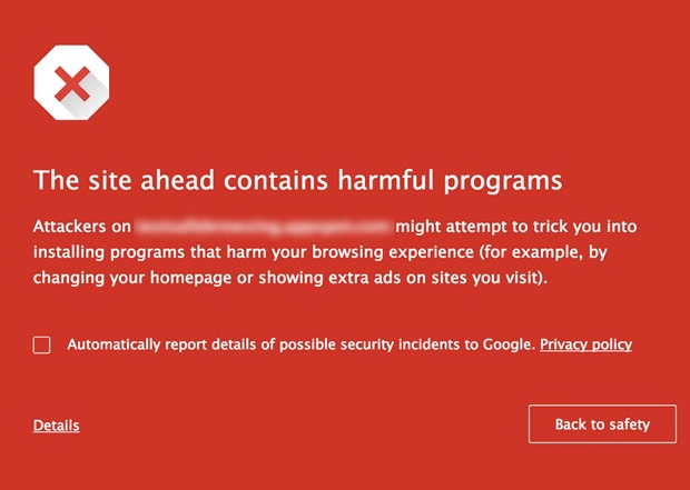 Google warning Harmful Programs