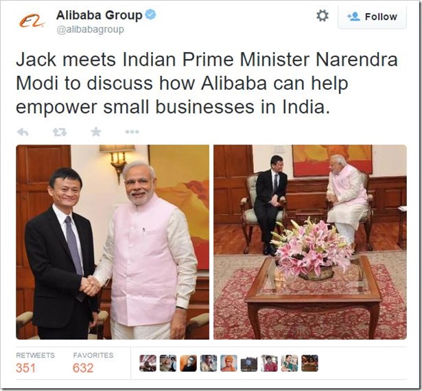Alibaba Narendra Modi Tweet