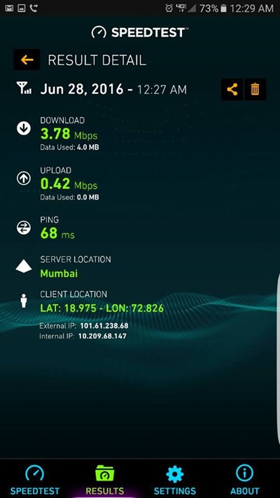 Rcom 4G LTE Speedtest result 1