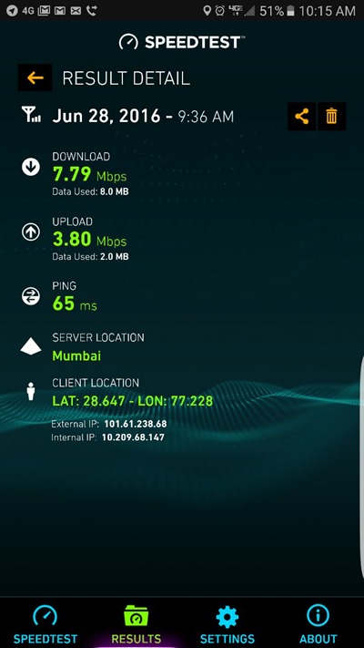 Rcom 4G LTE Speedtest result 2