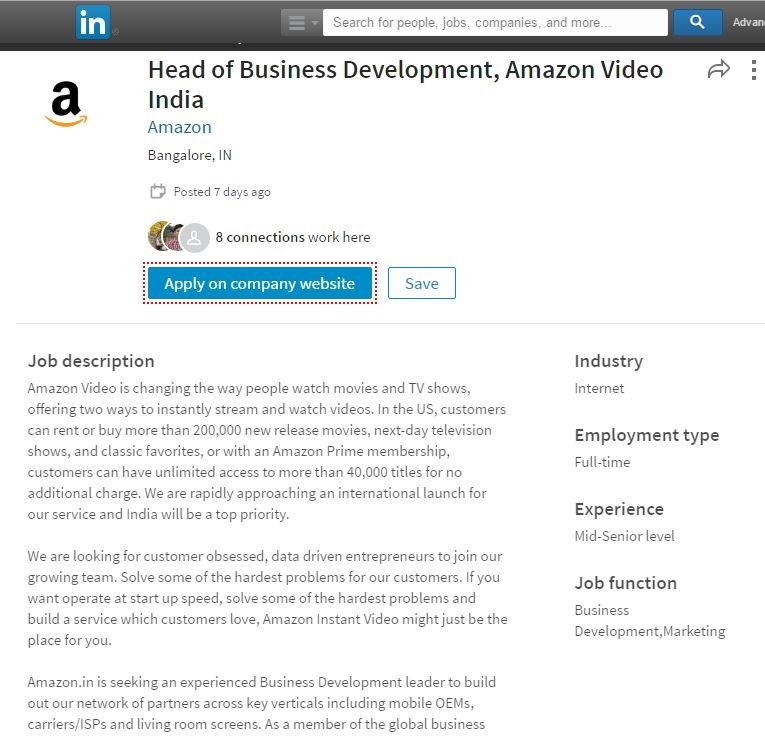Amazon Prime Video Job Description