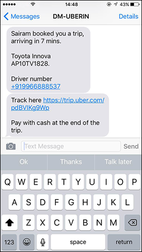 Uber Trip SMS