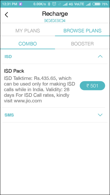 Jio Combo ISD Pack