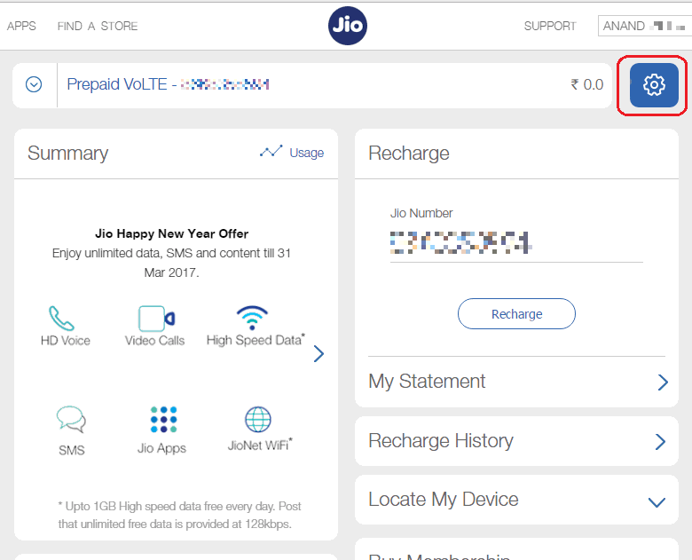 How to suspend or resume your Jio account Step 1 Trak.in