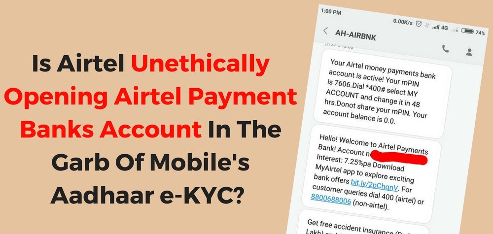 Airtel Unethically Opening Airtel Payment Banks Account