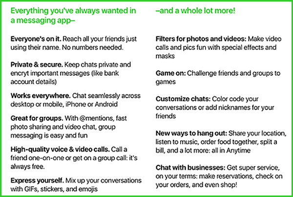 amazon-anytime-chat-app-feature-list