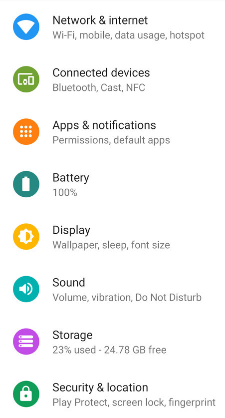 Android P: More Colourful Settings
