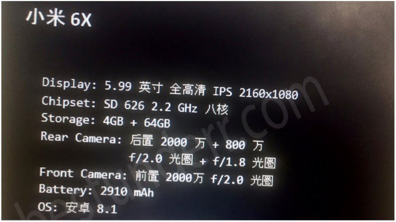 Xiaomi Mi 6X Specifications