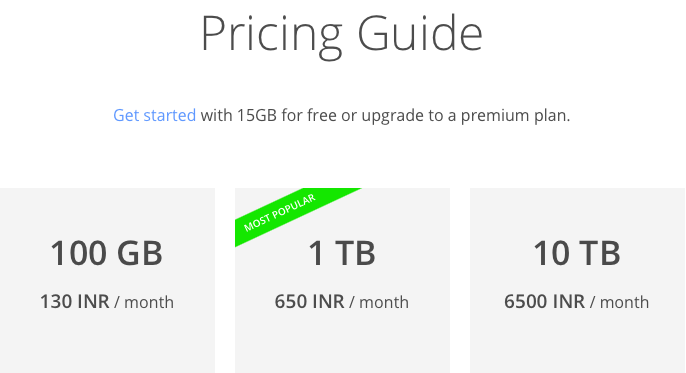 Google Drive - India Pricing Plans