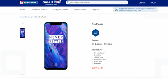 The OnePlus 6 Listed On HDFC Smart Buy