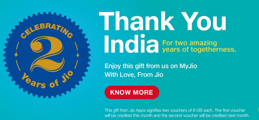 Jio is giving free 16 GB of data