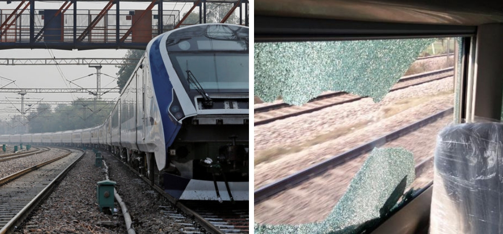 Train18 damaged due to stone pelting