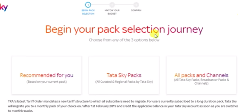 Different packs under Tata Sky 