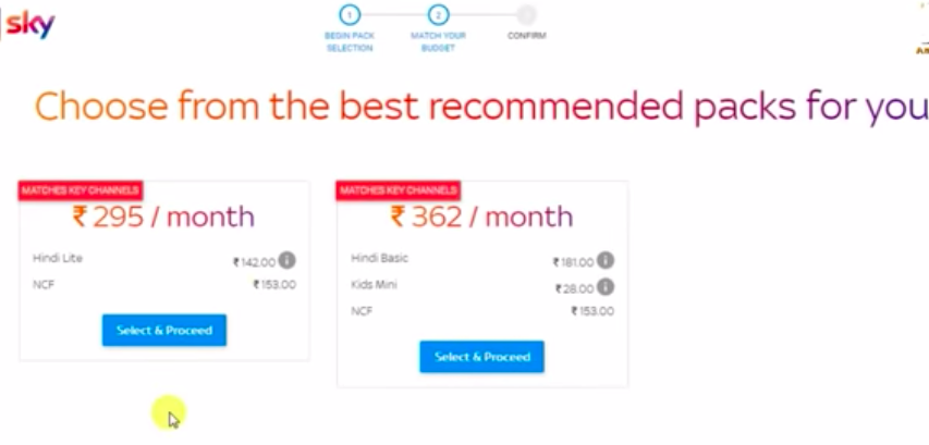 Recommended Packs by Tata Sky