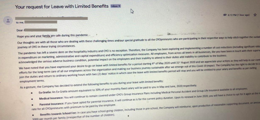 Oyo imposing leave without pay for employees