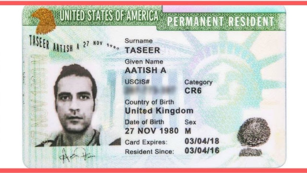 image of the first page of an individual's green card