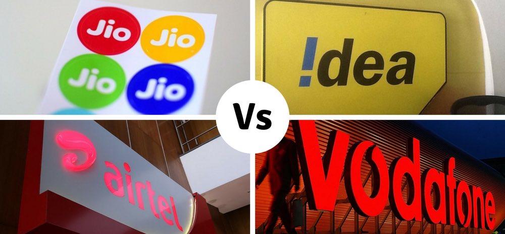 Jio, Idea, Airtel and Vodafone logos