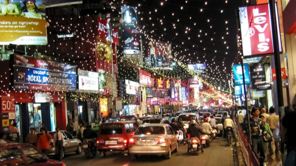 Brigade road in Bengaluru at night