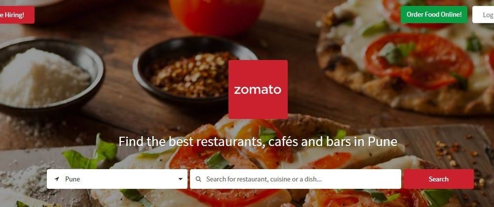 Zomato homepage