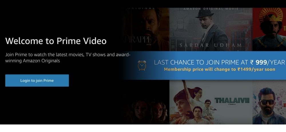 Amazon Prime video homepage