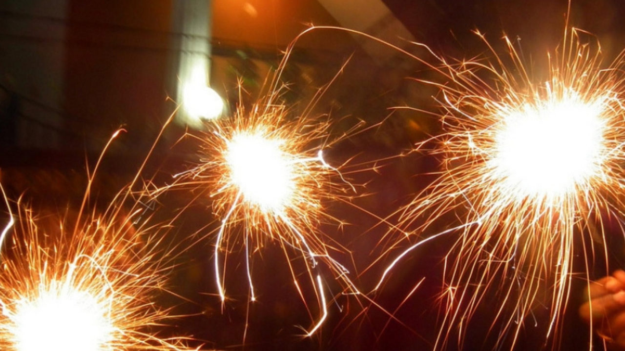 Lit sparklers in Diwali celebration