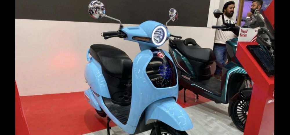 An electric scooter on display at a showroom