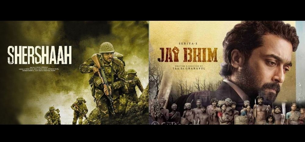Side by side posters of two Indian movies- Shershaah and Jai Bhim