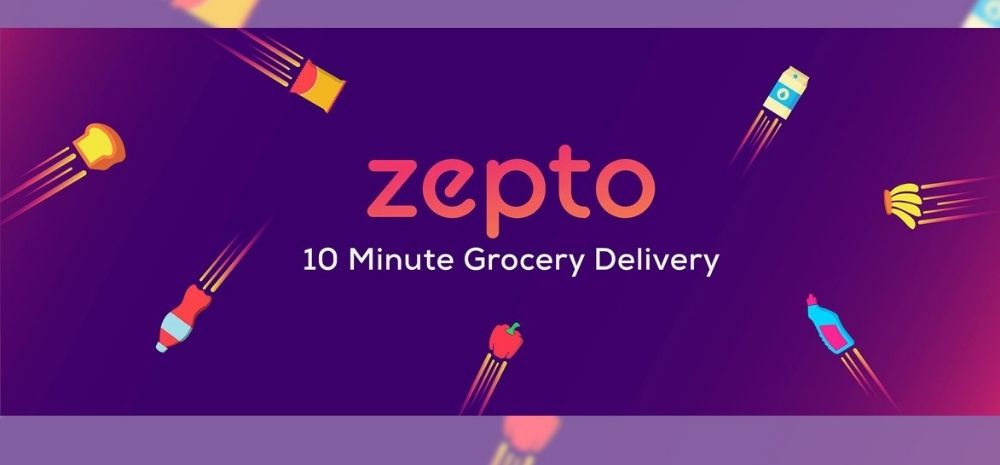 Zepto logo with motto below reading '10 Minute Grocery Delivery'